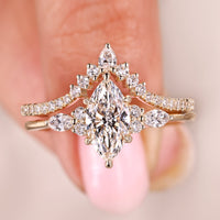 Yellow Gold Bridal Set Marquise Cut Ring And Pear Cut Band