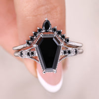 White Gold Bridal Set In Coffin Cut Black Moissanite