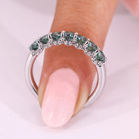 7 Stone Cyan Blue Round Cut Wedding Band