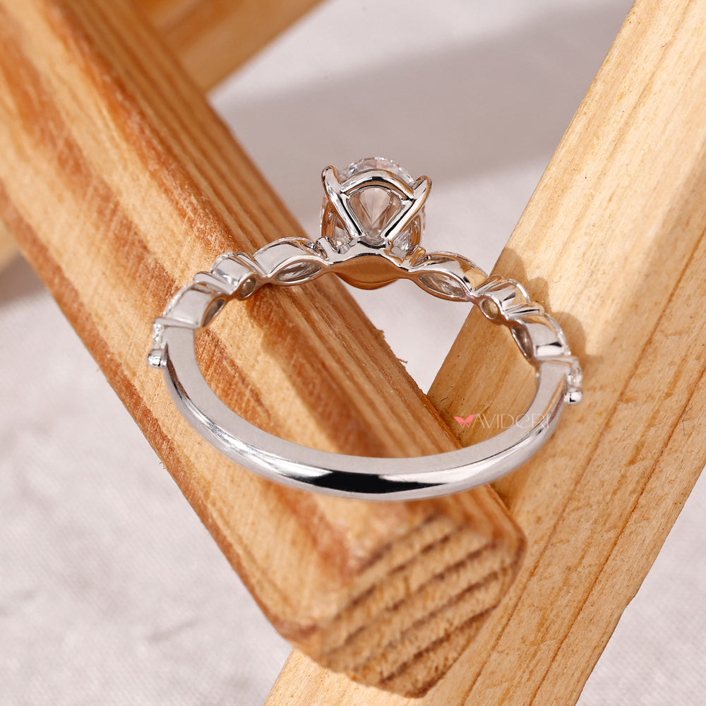 Marquise and Round Side Stones, White Gold engagement ring, oval ring, Lab Grown Diamond
