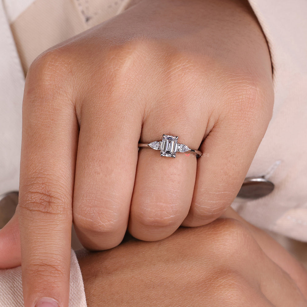 Handmade ring with emerald cut diamond, crafted by Avideri ring experts using igi certified lab grown diamonds.
