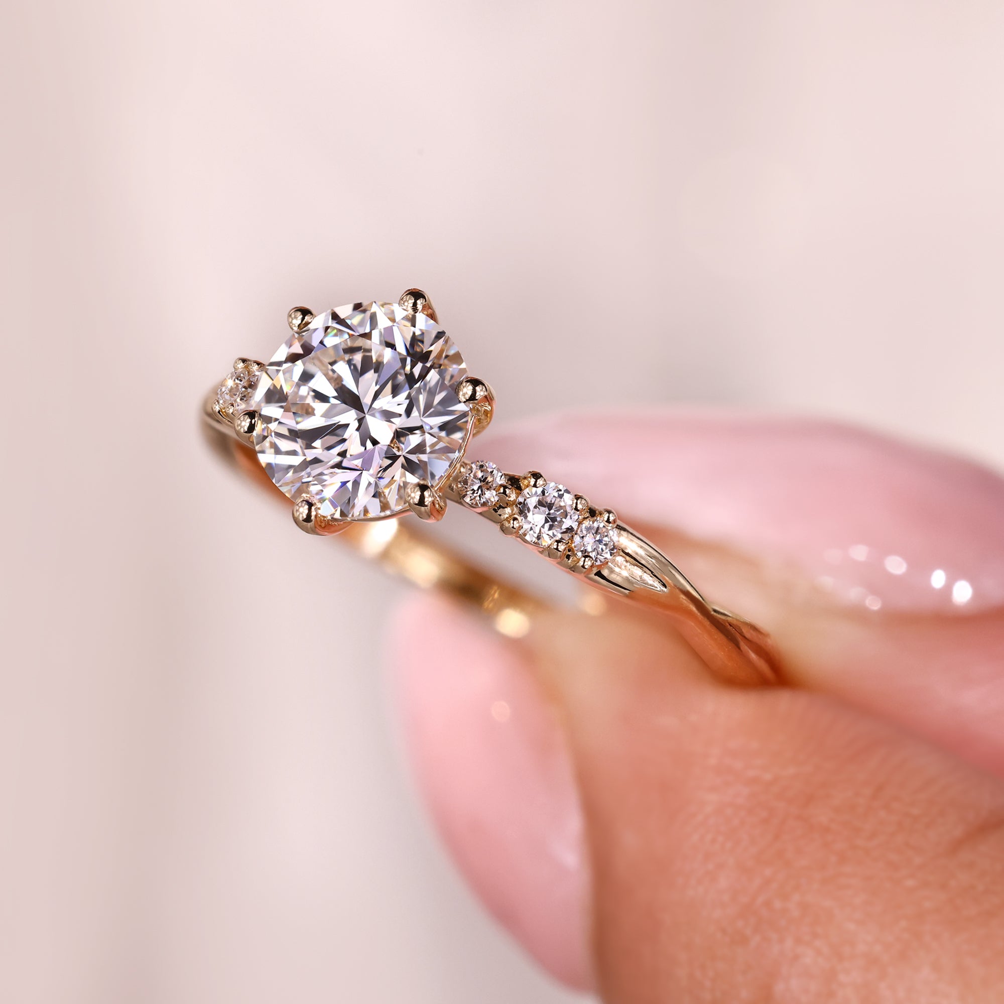 IGI certified six prong diamond ring crafted with a twisted shank engagement ring design for a modern and unique look.