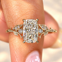 Woodland Whimsy Cushion Cut Diamond Ring with Enchanted Leaf Vines