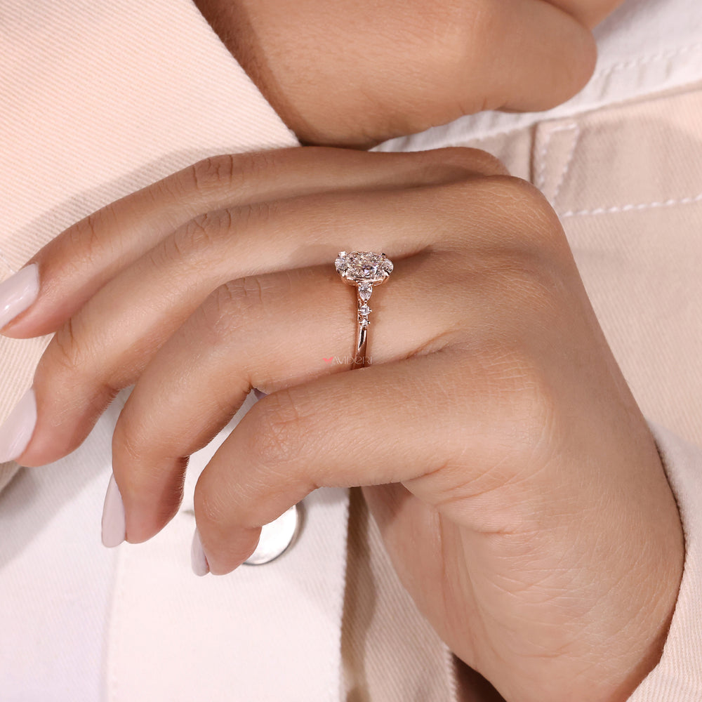 cathedral setting oval engagement ring lab grown diamond
