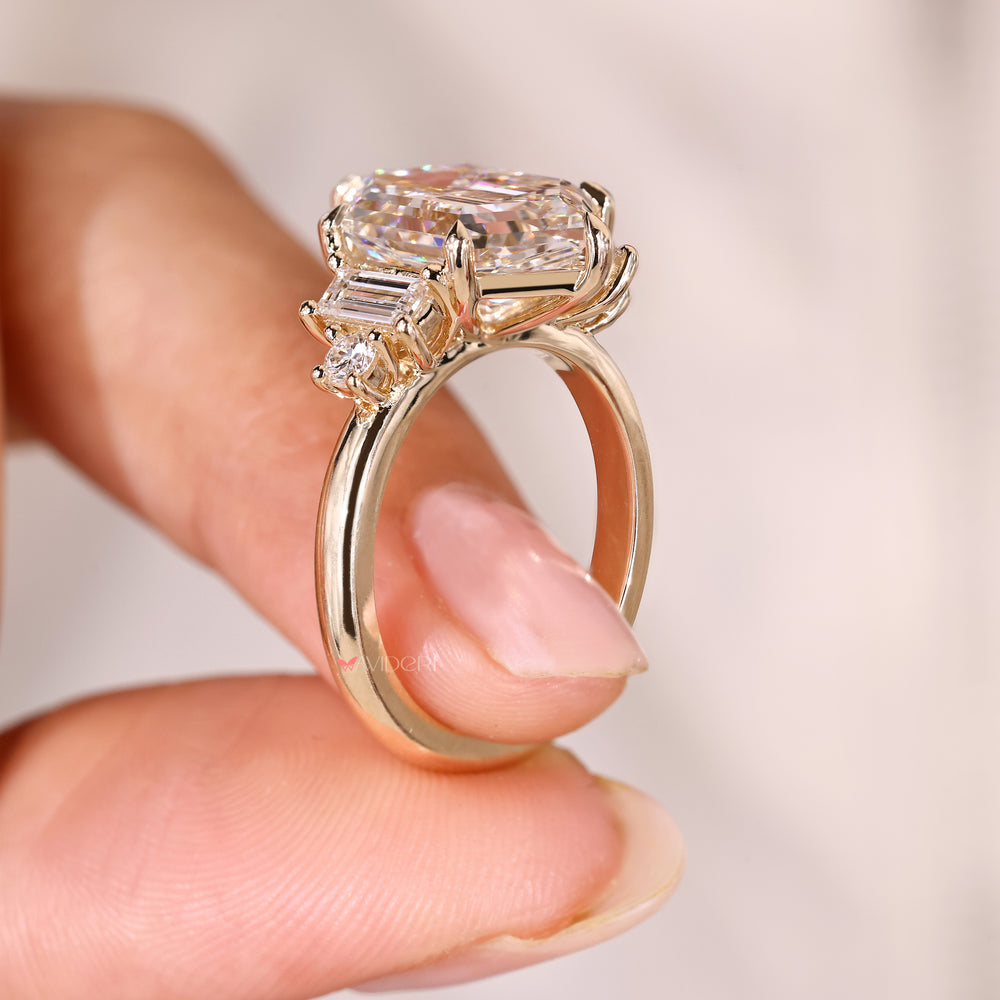 Five stone hexagon diamond ring prong setting.
