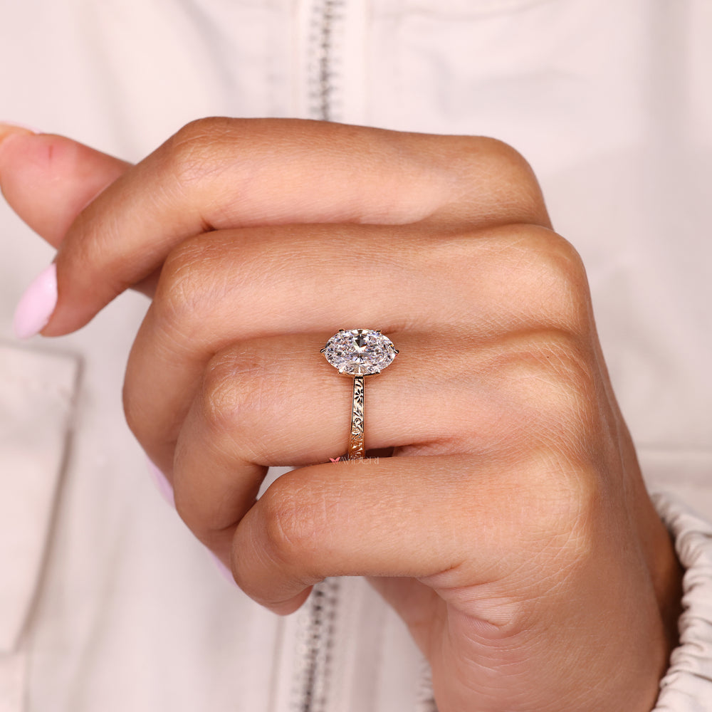 IGI certified oval diamond ring with six claw prongs
