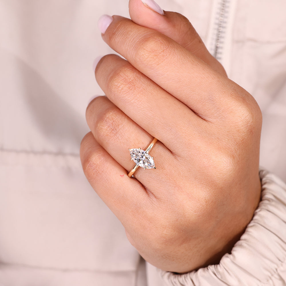 Solitaire marquise diamond ring handcrafted by Avideri.
