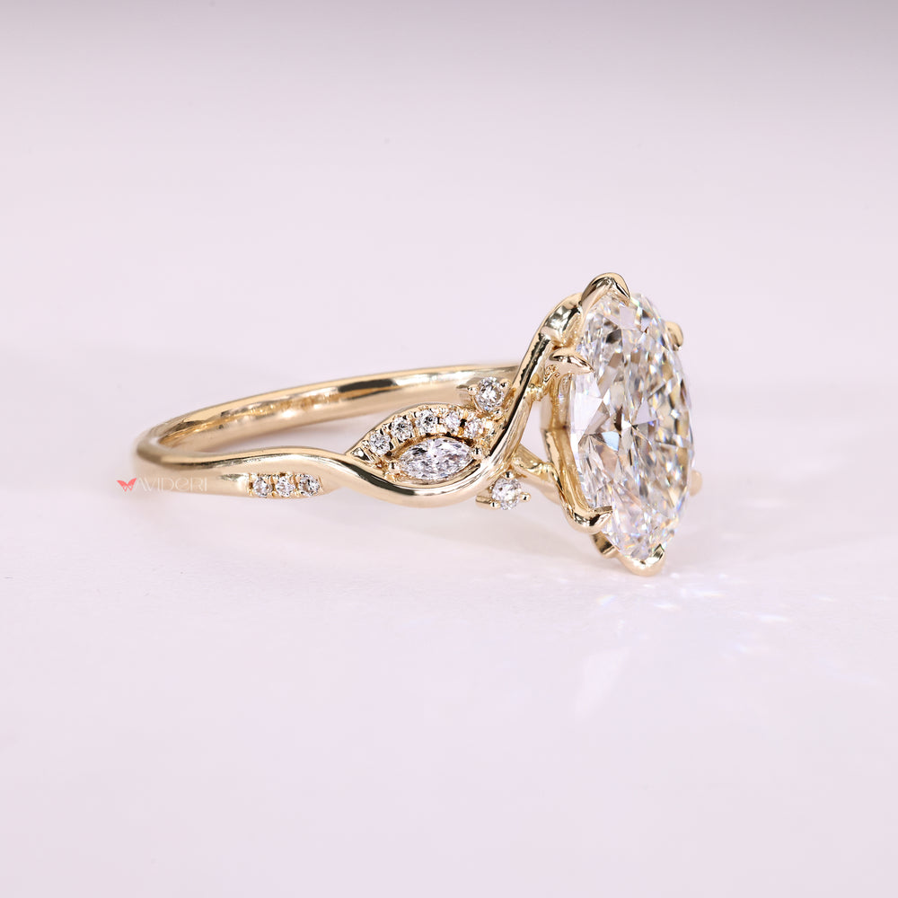 Lab grown oval engagement ring with vintage style and pavé

