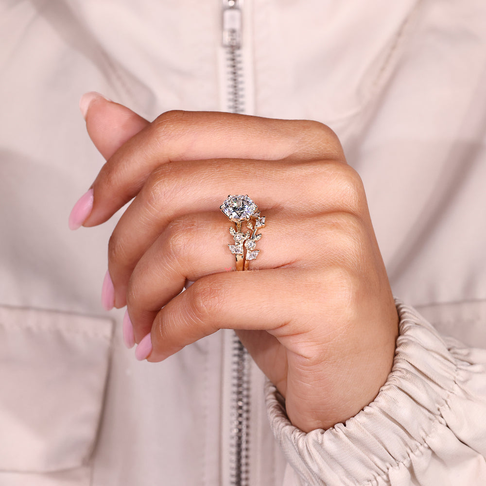 Avideri handmade bridal set with Portuguese cut diamond and nature details
