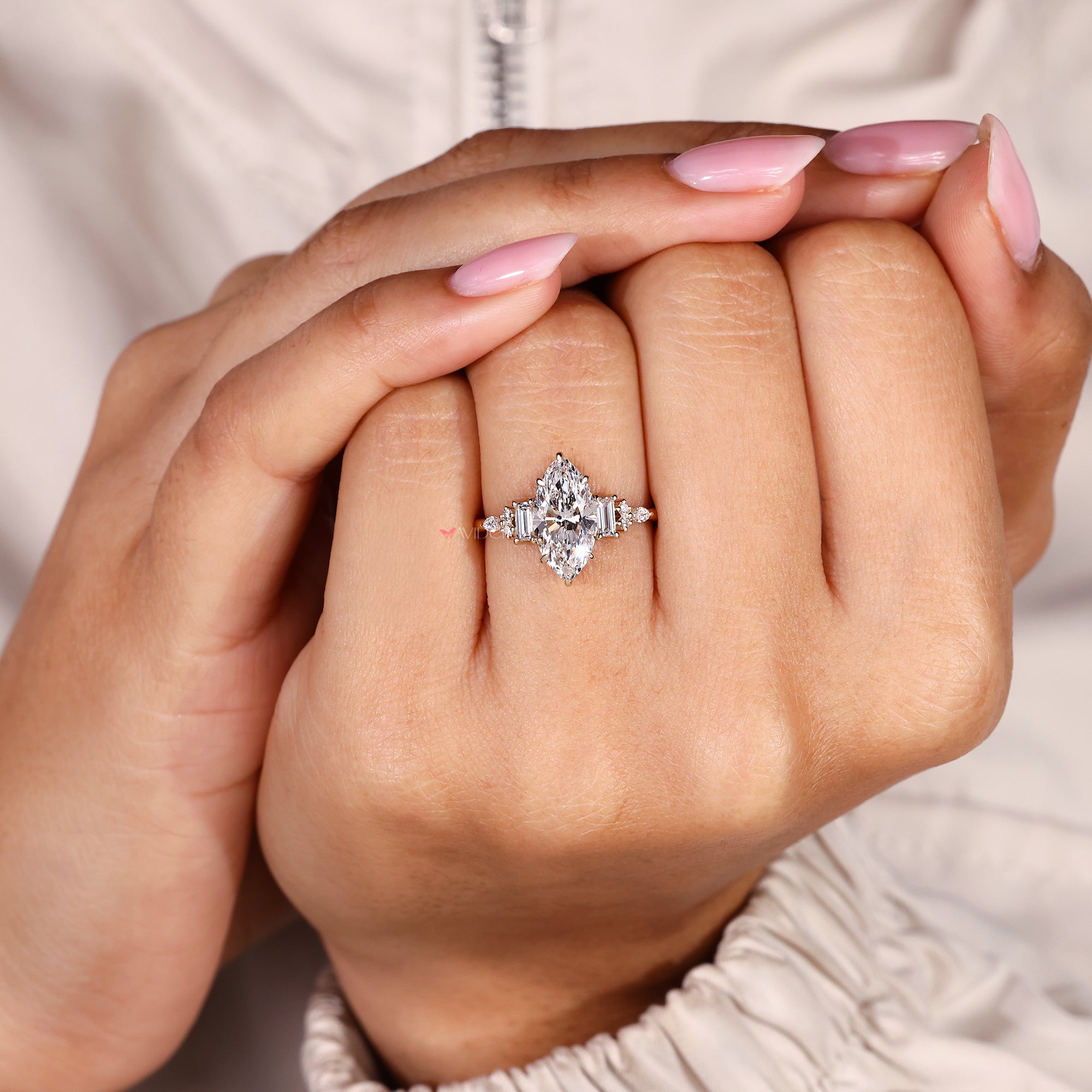 IGI certified marquise diamond engagement ring handmade.
