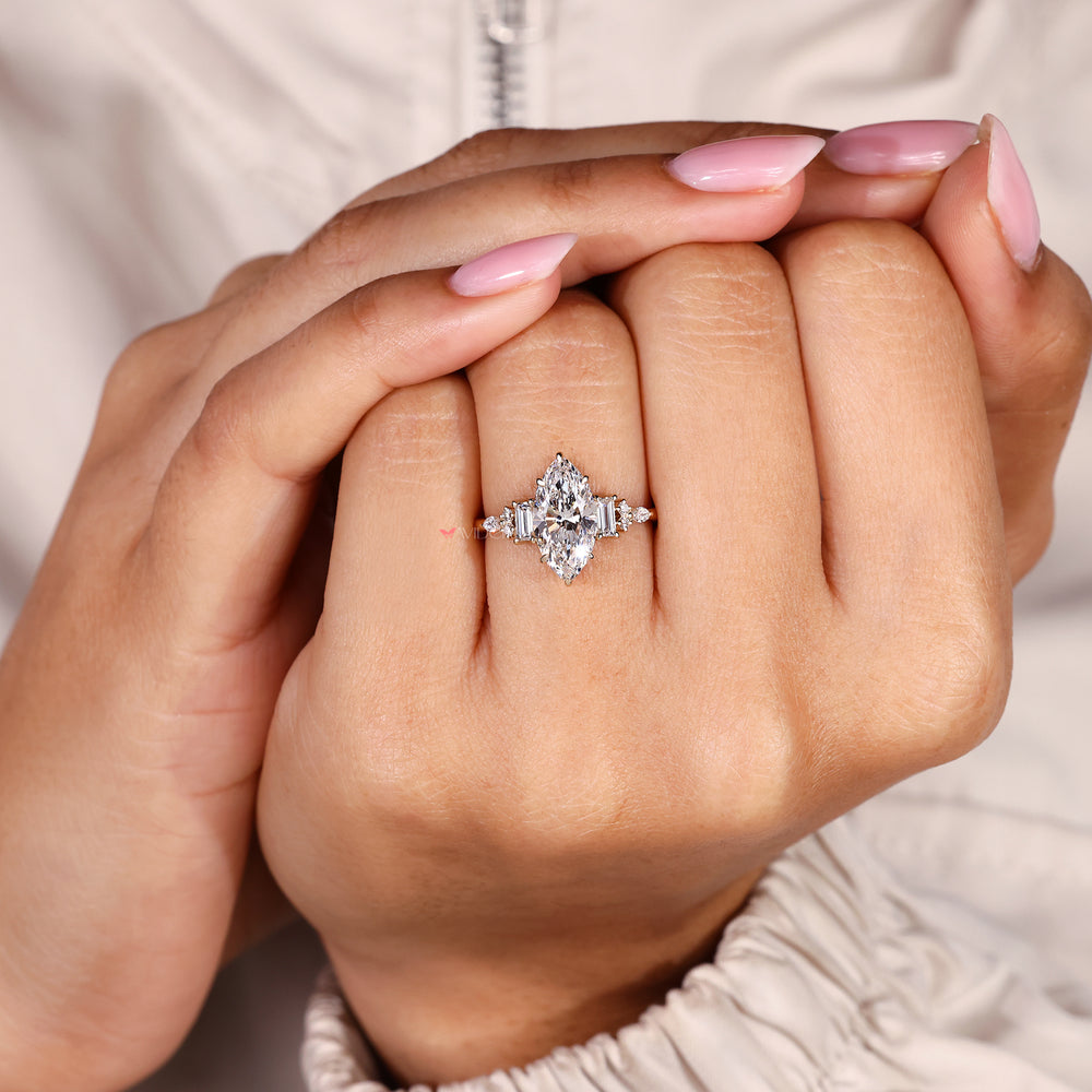 IGI certified marquise diamond engagement ring handmade.
