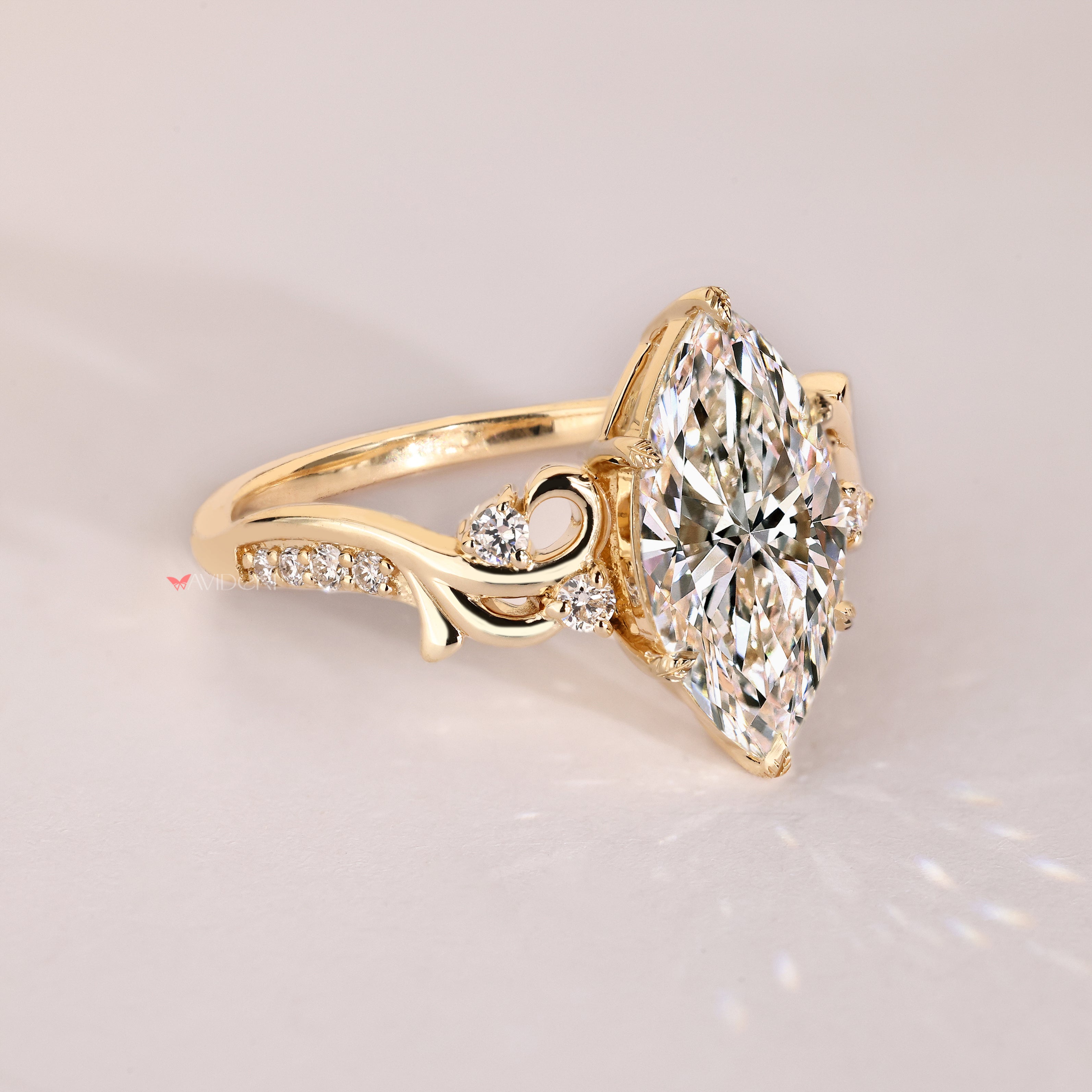 Lab grown fantasy engagement ring with basket setting design
