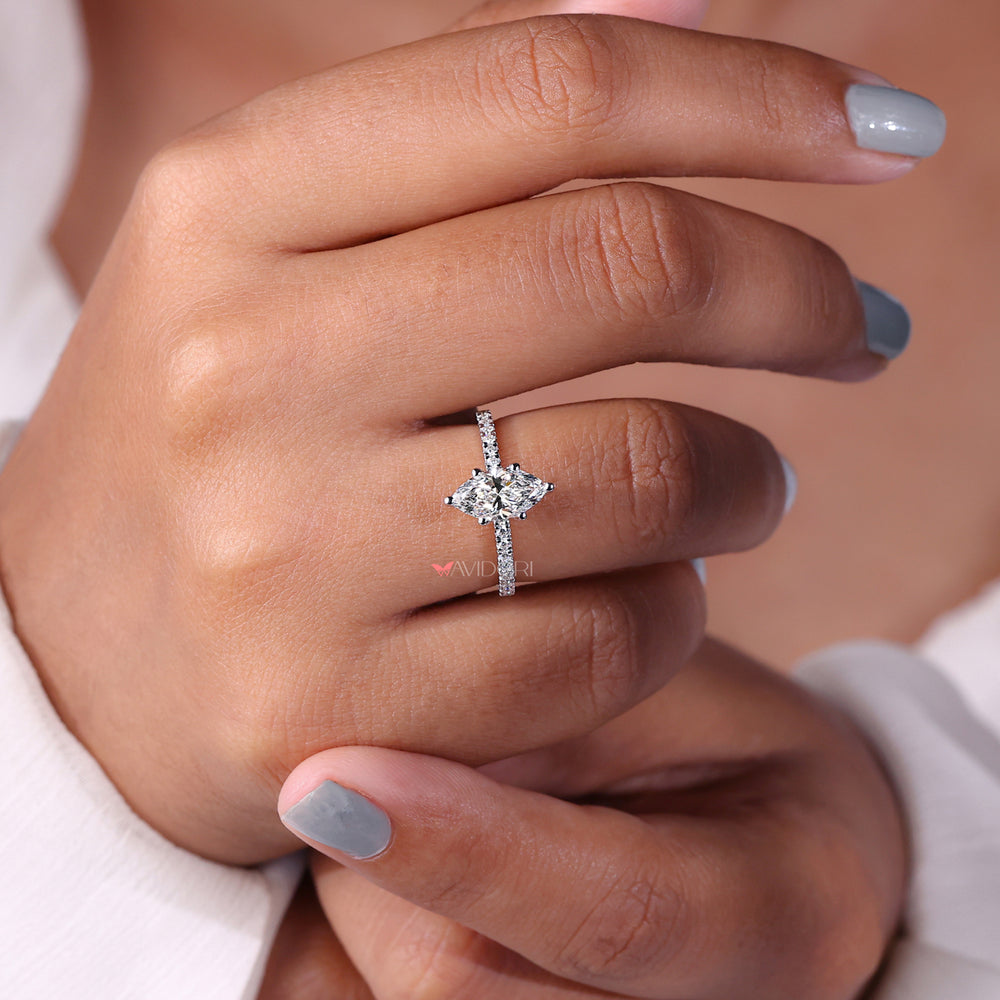 Marquise engagement ring crafted with intricate details.
