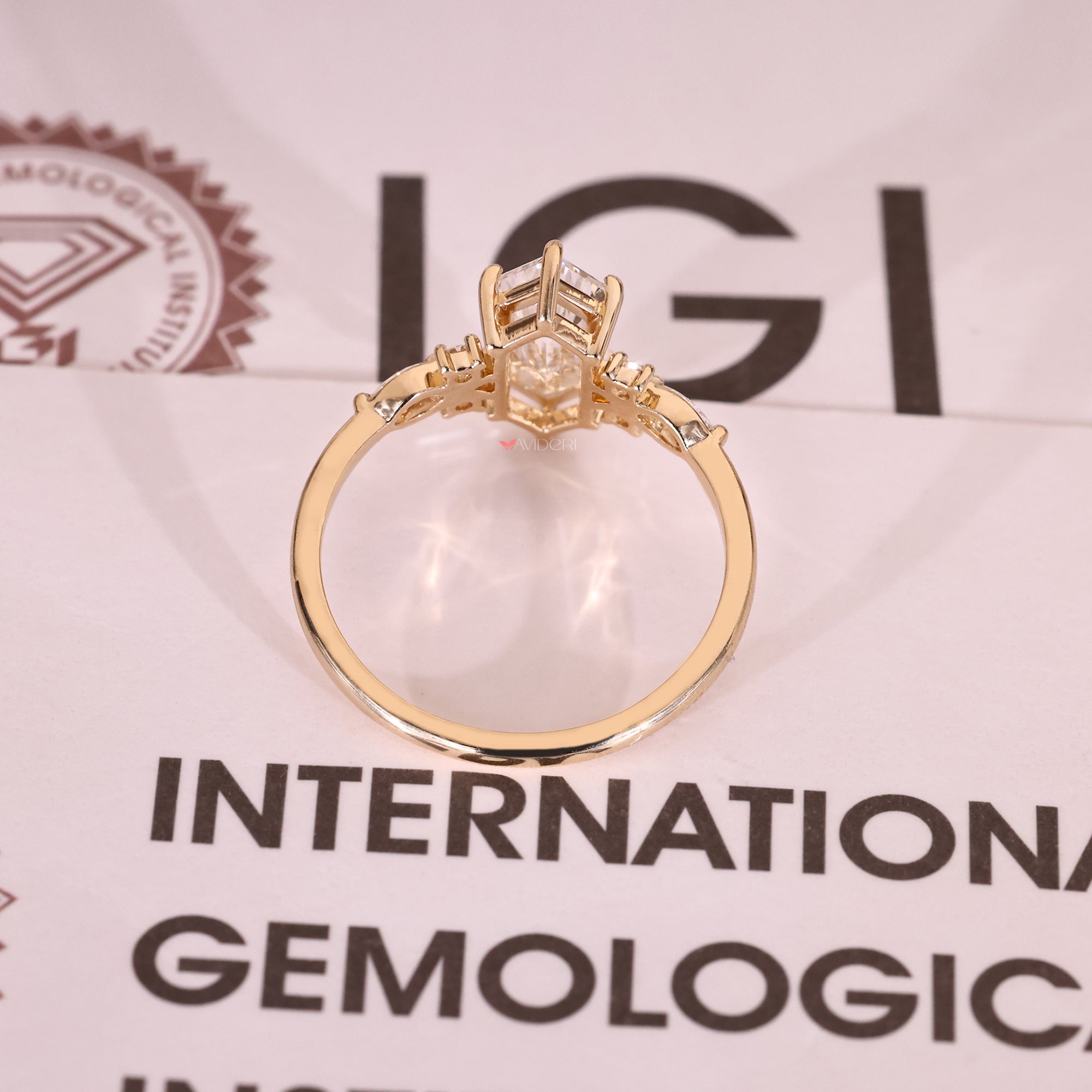 IGI certified hexagon step cut diamond ring.

