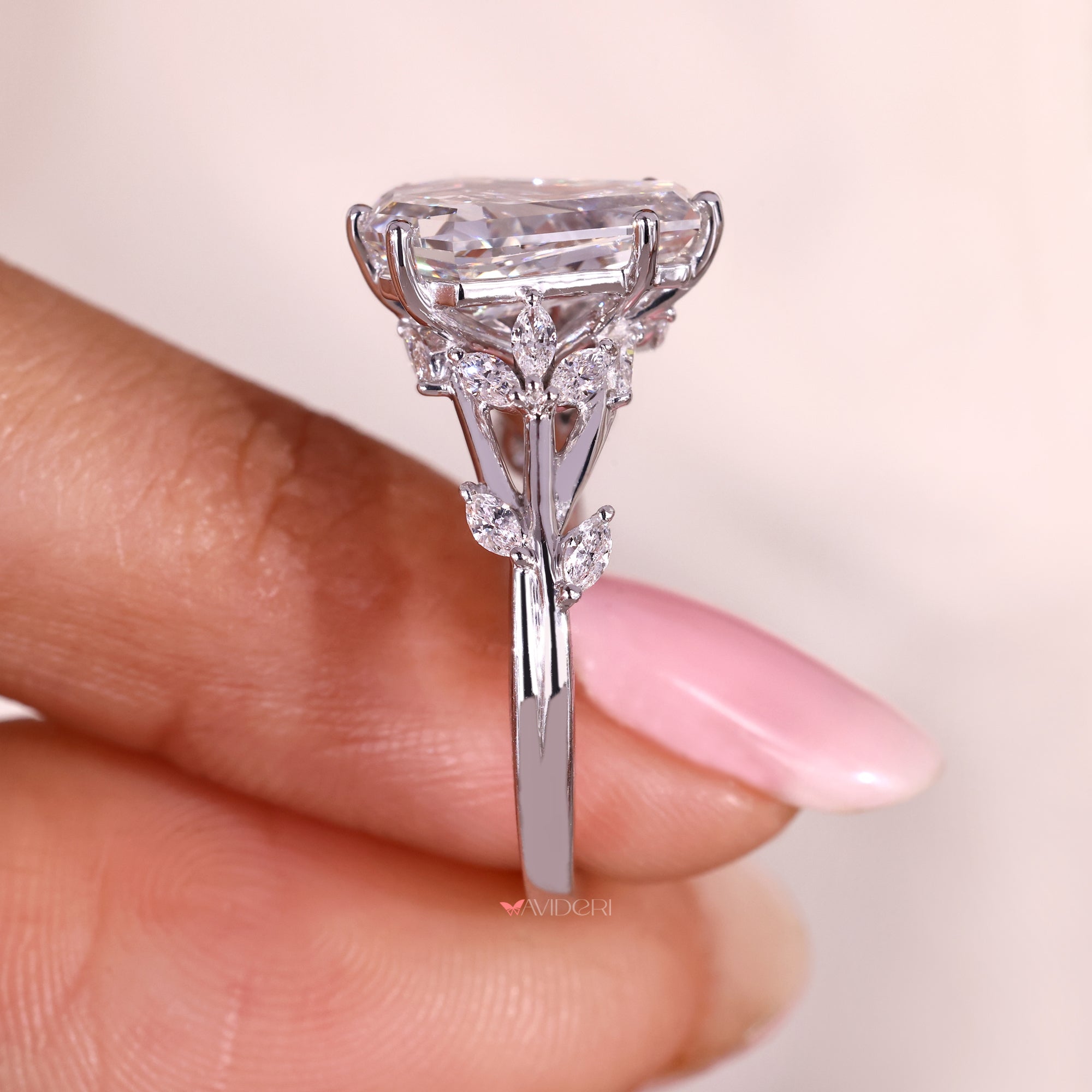 Coffin cut diamond ring with marquise accents handmade.
