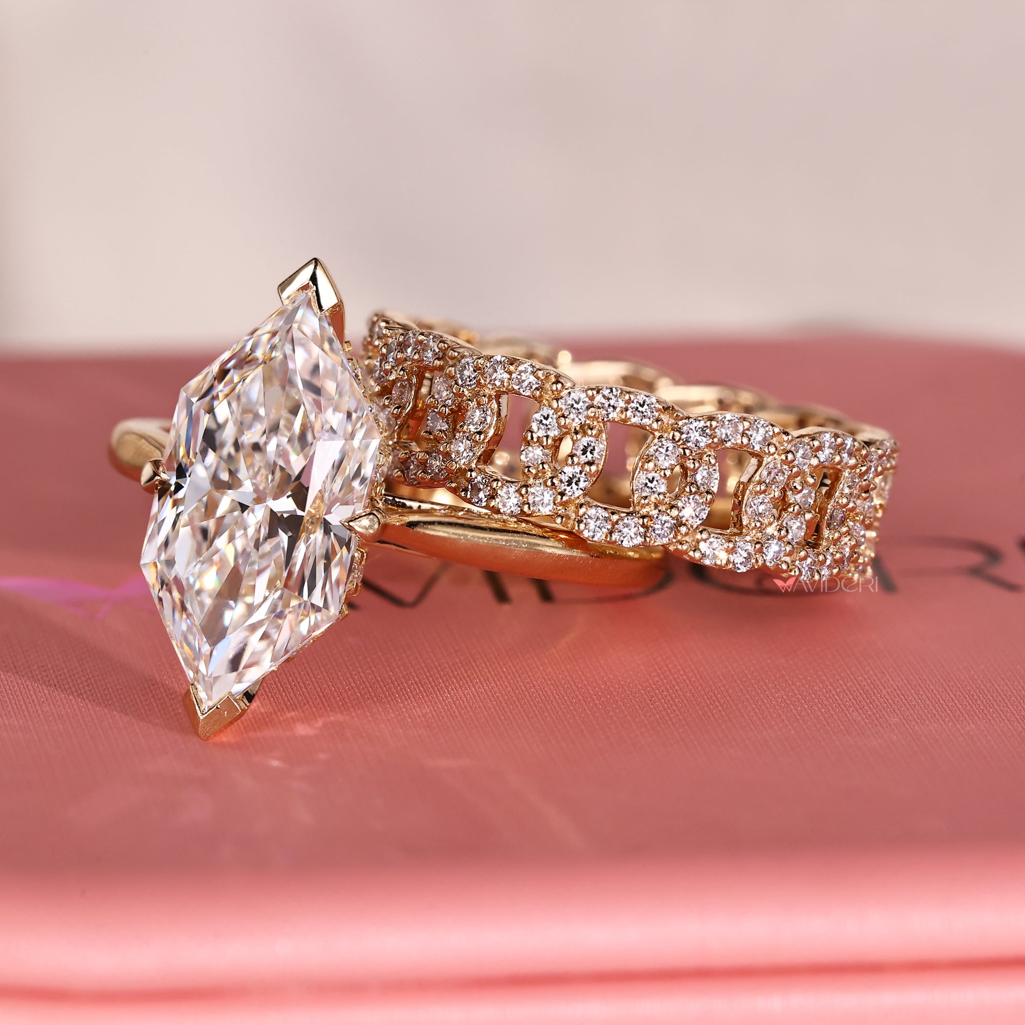 Eternity diamond band featuring round lab grown diamonds in handmade design.