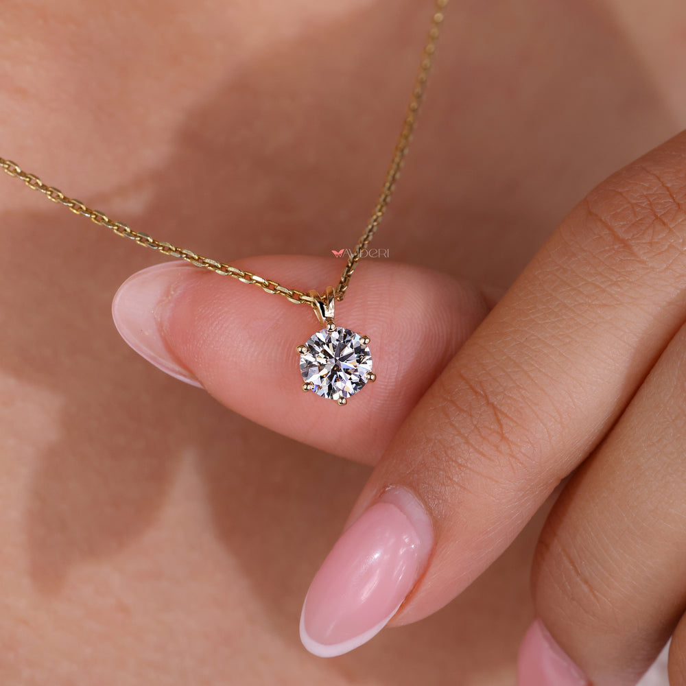 6 prong pendant with a flawless round diamond.
