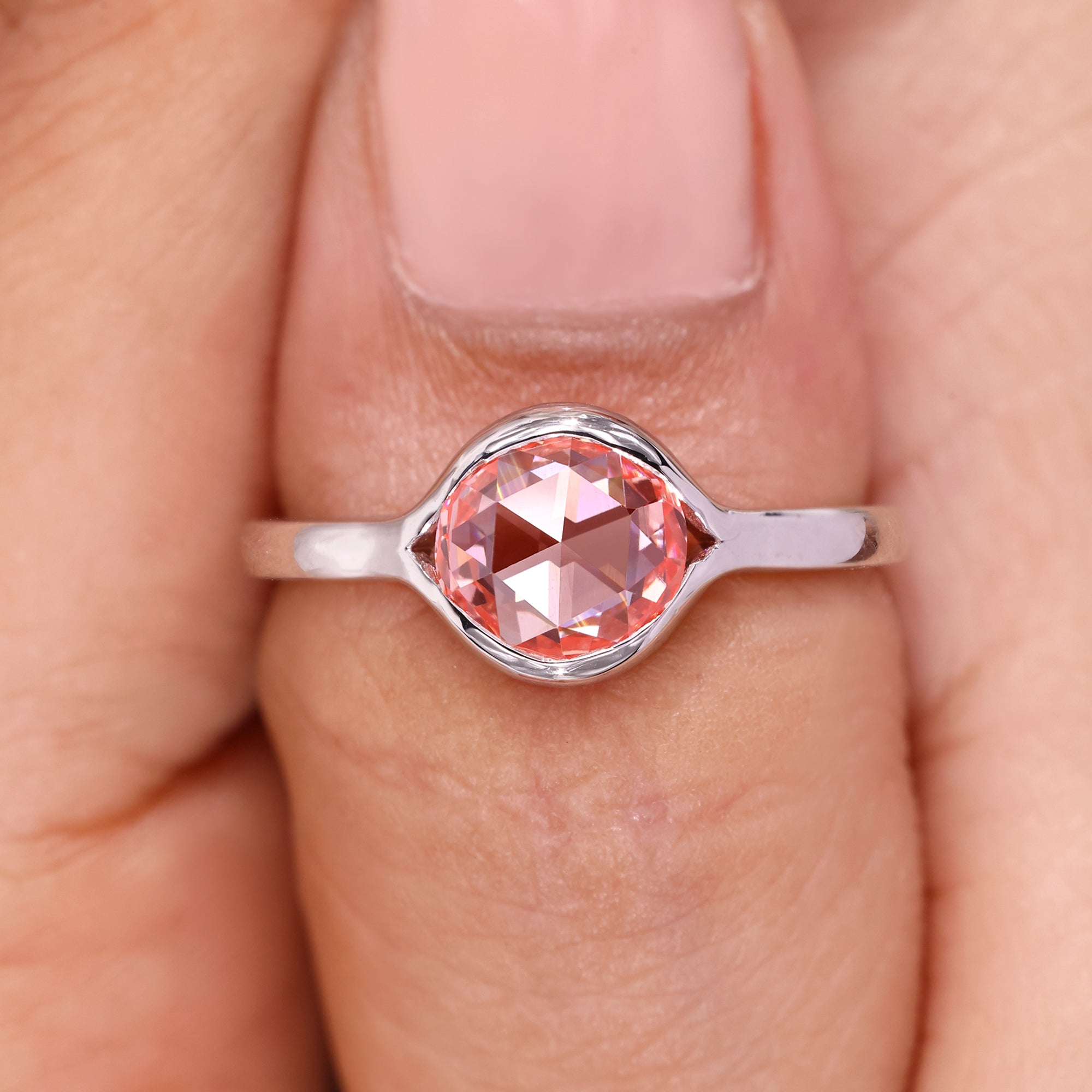 Solitaire engagement ring with round rose cut diamond ring.