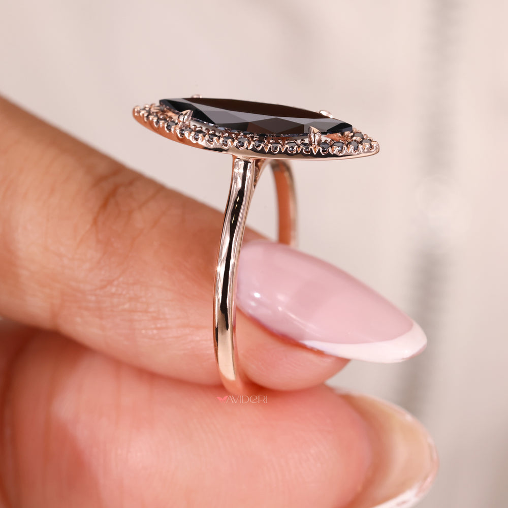 Solitaire setting showcasing a single marquise stone.
