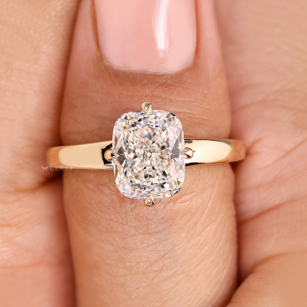Lab grown diamond cushion ring solitaire style.
