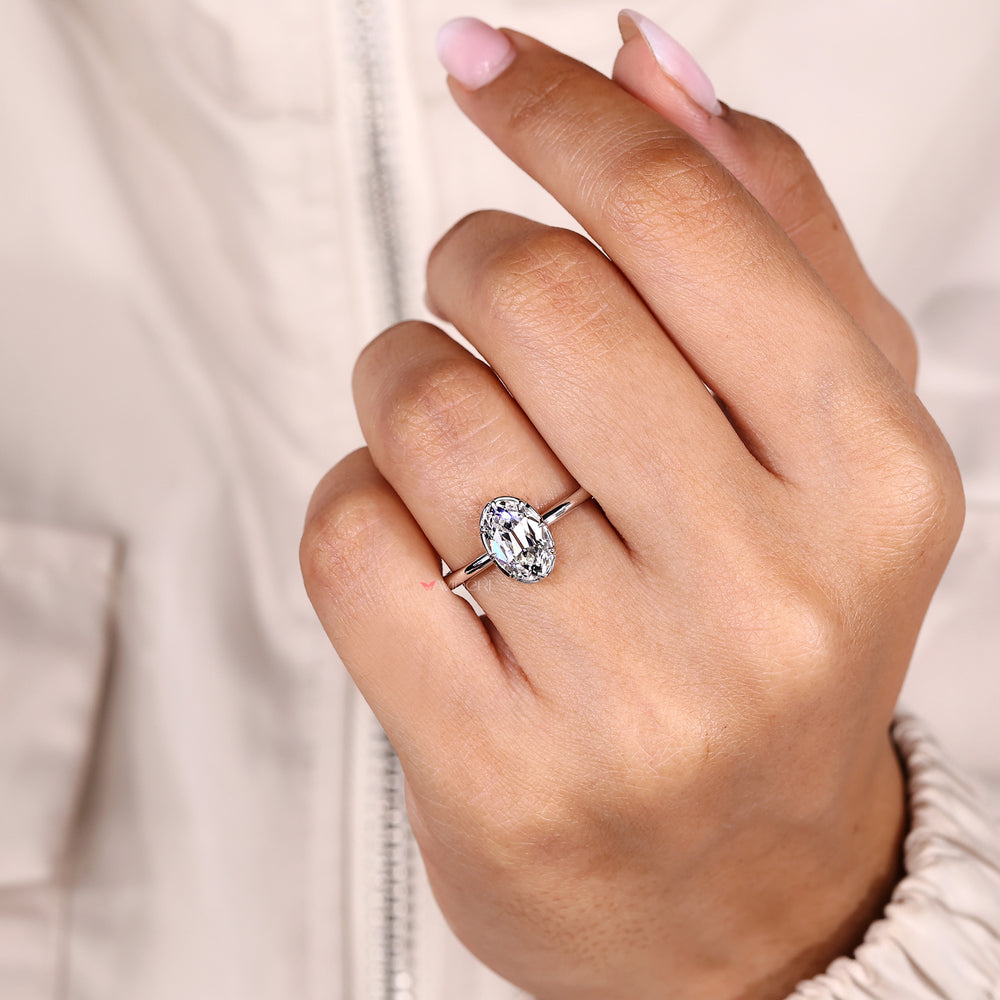 Avideri solitaire diamond ring with oval old European cut.