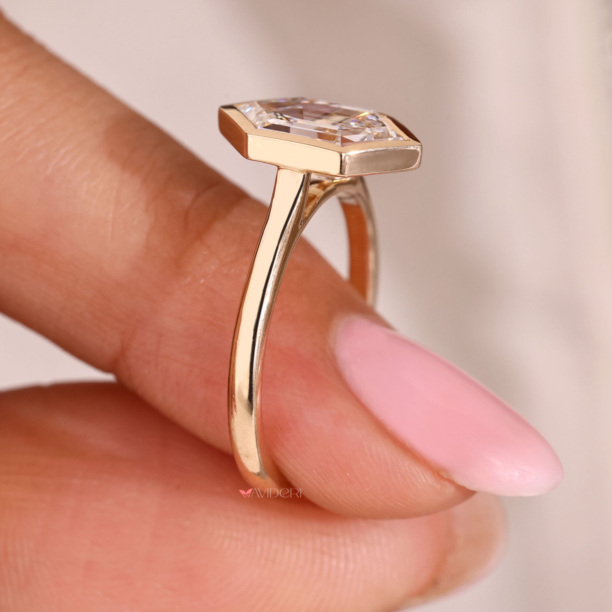 Solitaire setting ring with hexagon lab grown diamond.