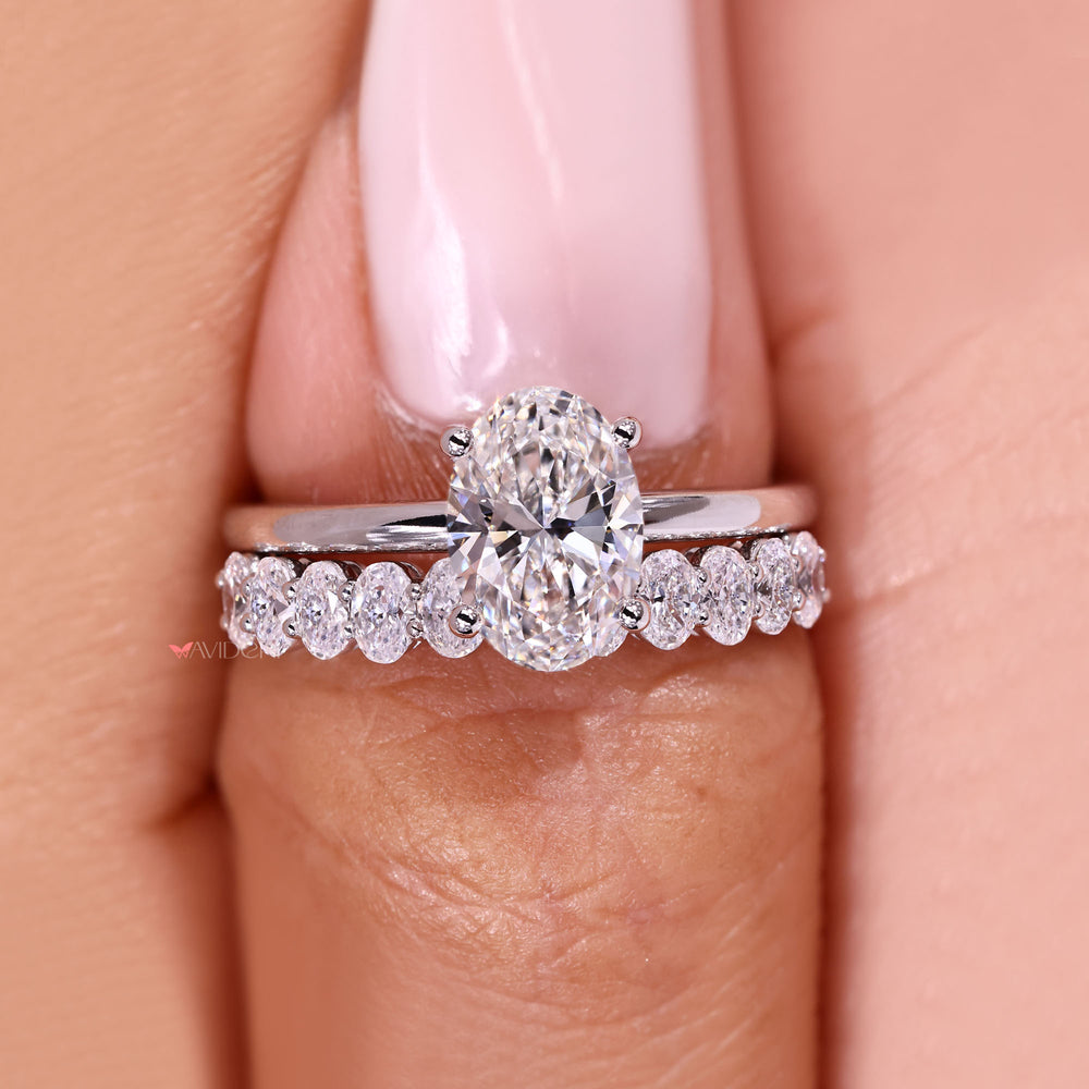Handmade lab grown oval diamond bridal set.
