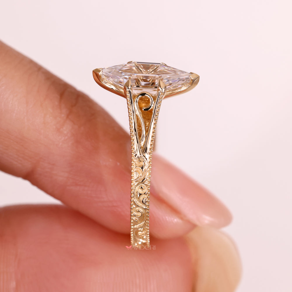 Lab grown hexagon diamond vintage style ring.
