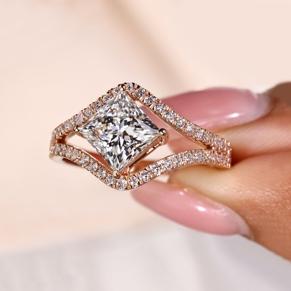 Lab grown princess diamond ring with compass prong design
