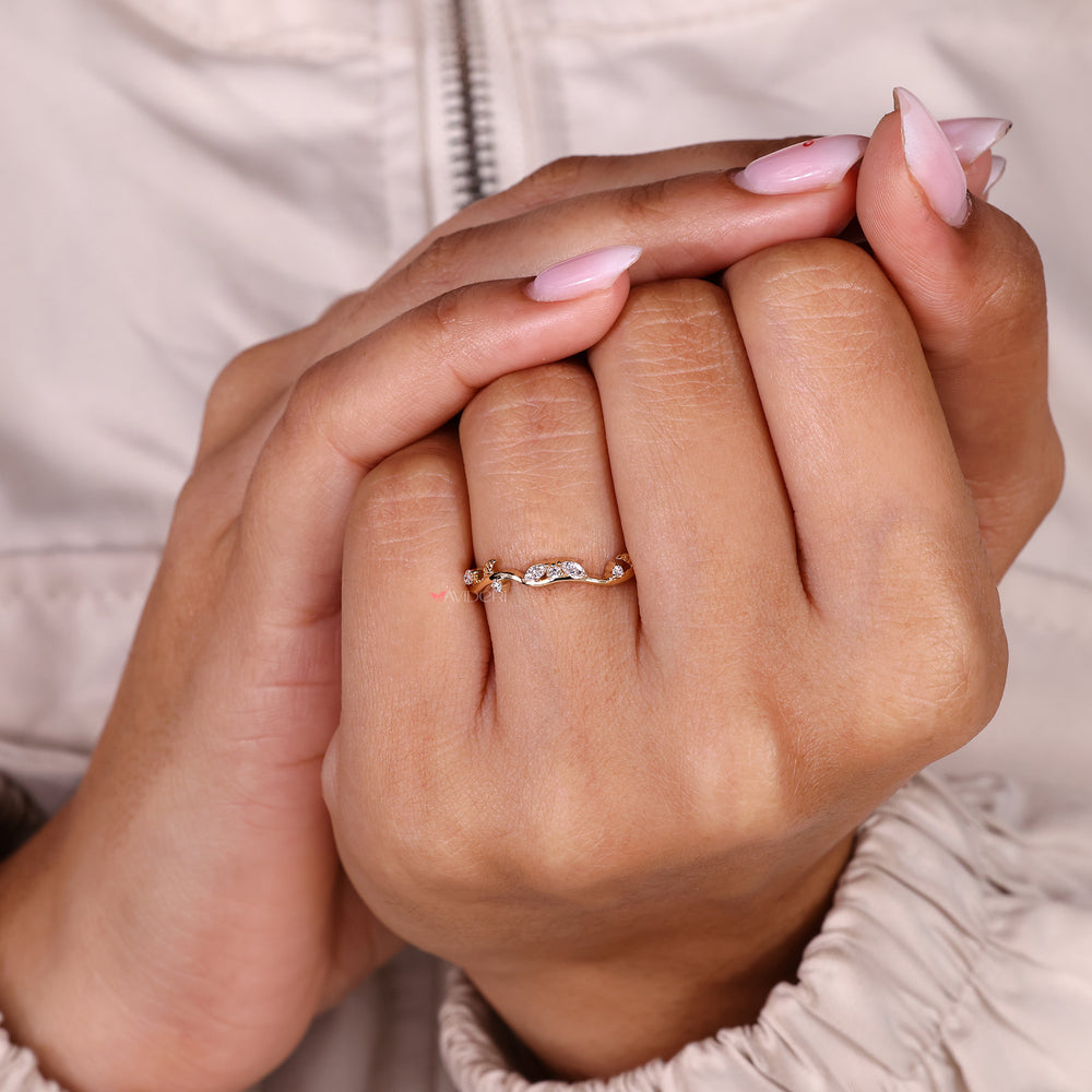 Lab grown diamond nature inspired wedding band.