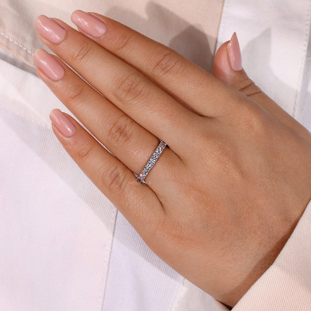 Lab grown diamond eternity band in white gold.
