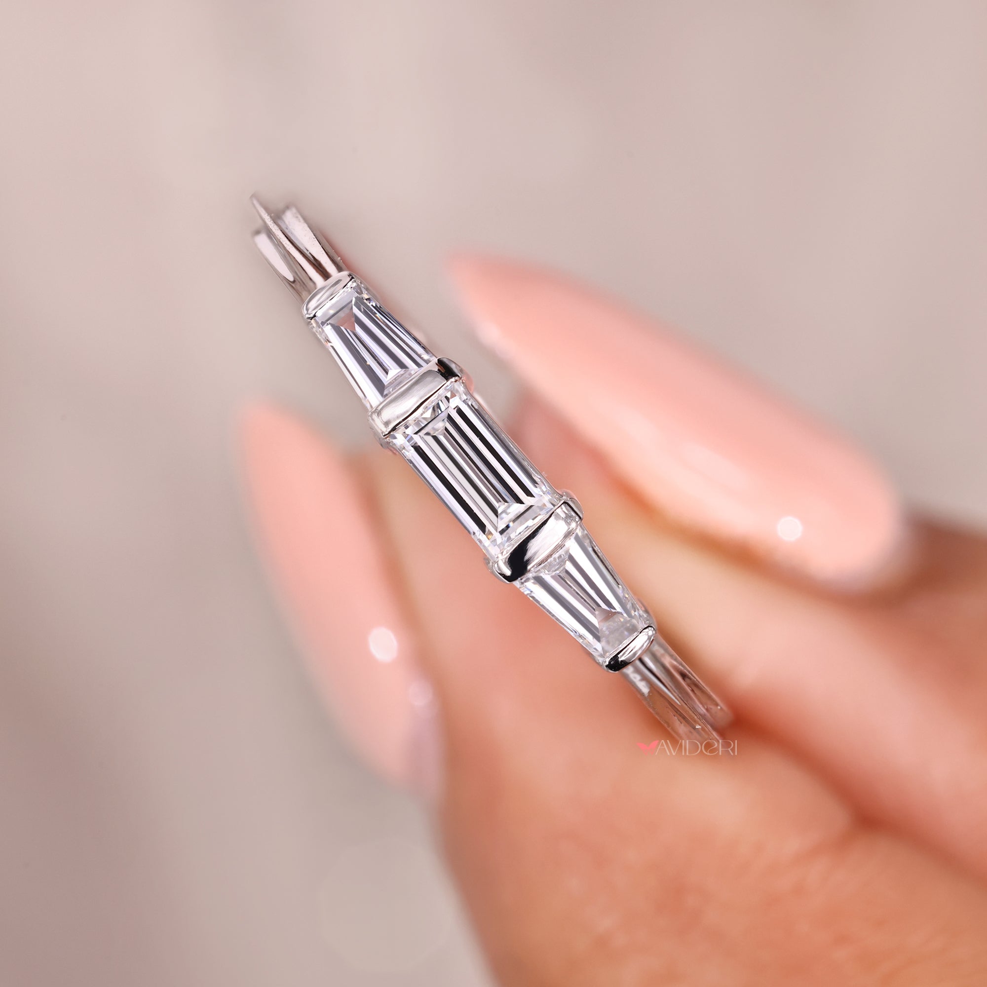 Bar set wedding band in white gold wedding band.