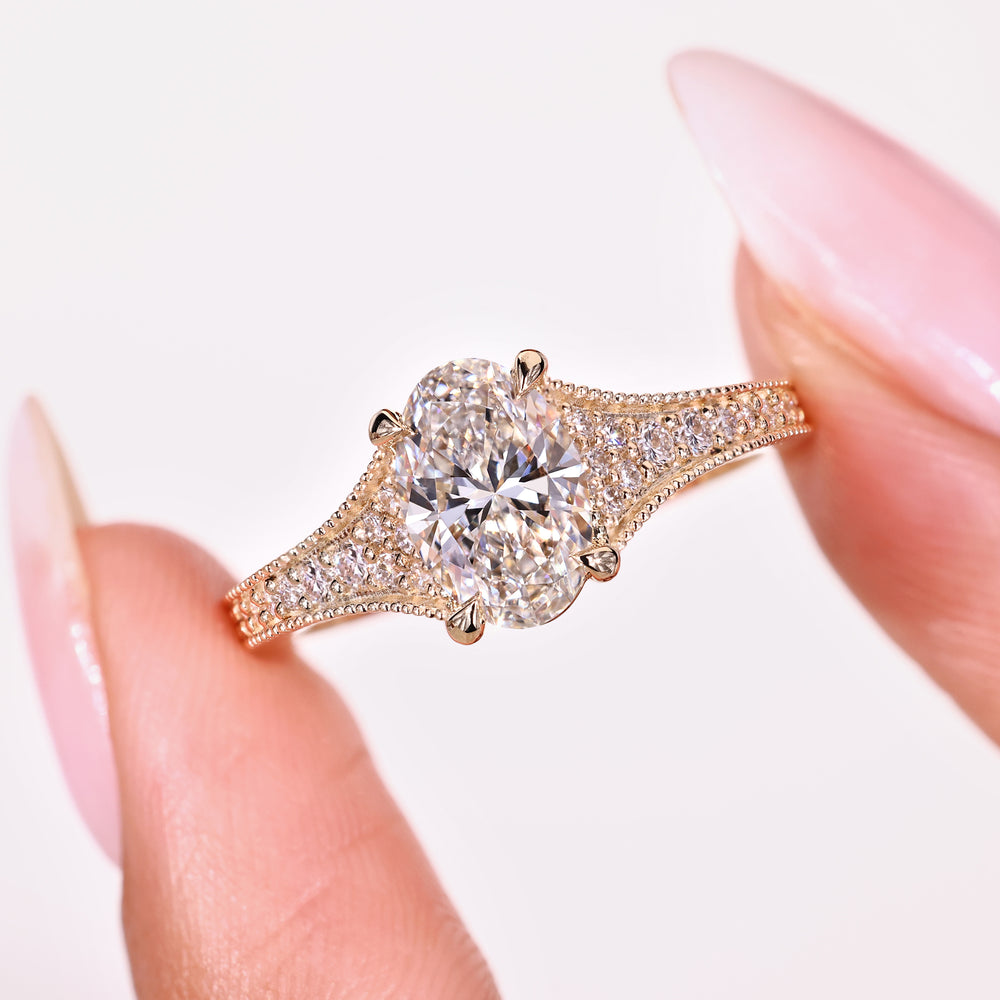 Handmade oval diamond ring vintage style.
