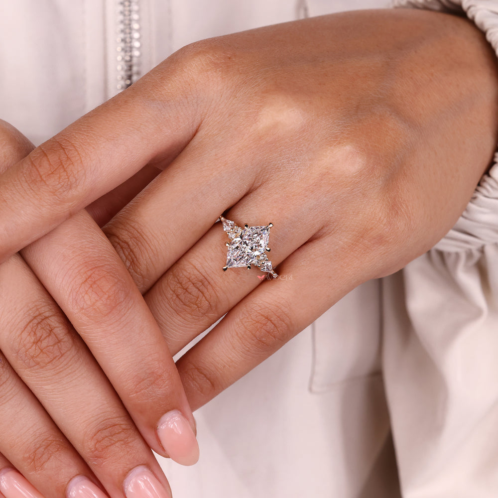 Handmade marquise moissanite ring in vintage design.
