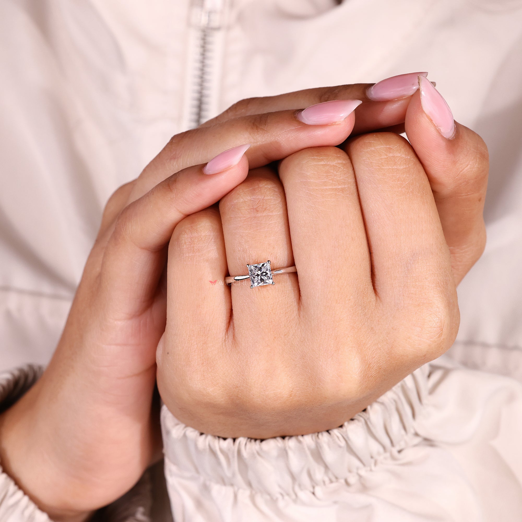 IGI certified lab grown princess cut diamond solitaire ring.
