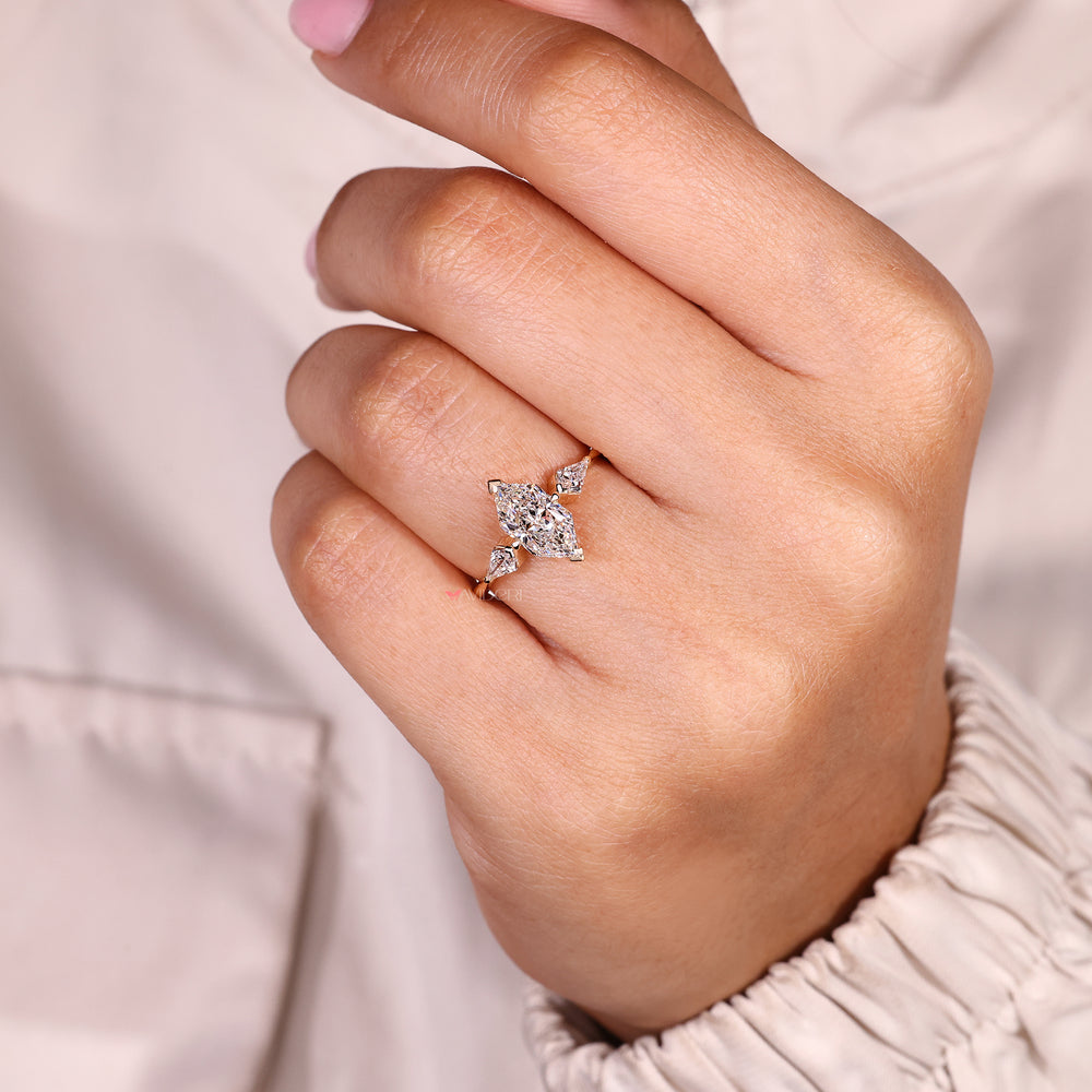 Handmade three stone diamond ring elegant design.
