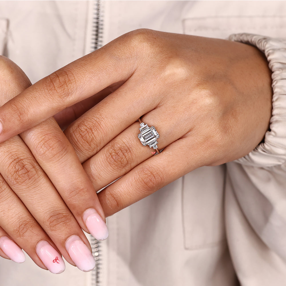 Handmade five stone ring with double prong setting.
