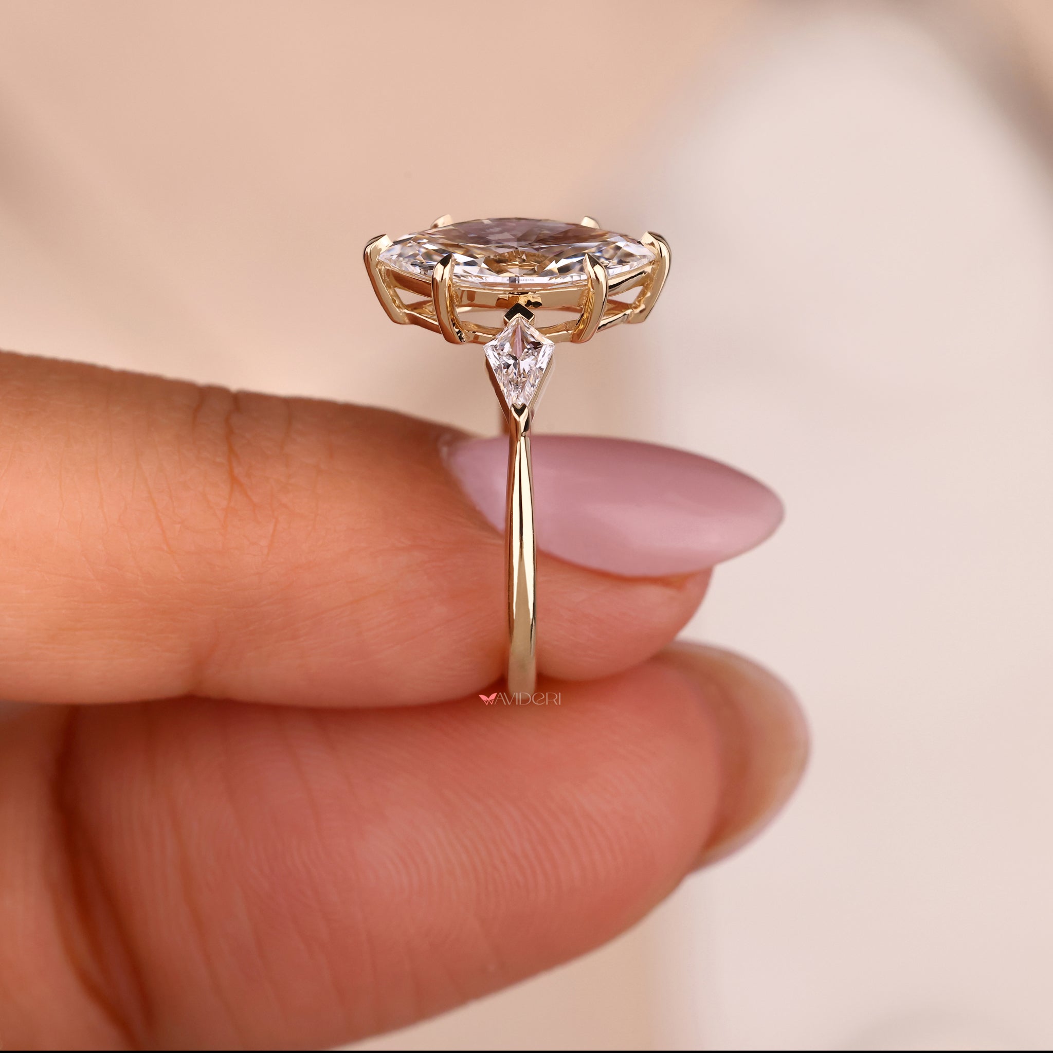 Kite cut diamond, marquise engagement ring, avideri engagement ring

