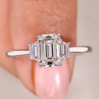 Emerald and Trapezoid Step Cut 3 Stone Ring