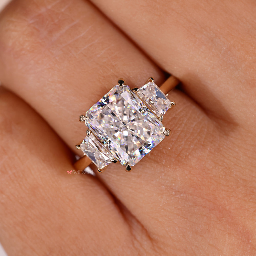 Minimal radiant cut moissanite engagement ring.
