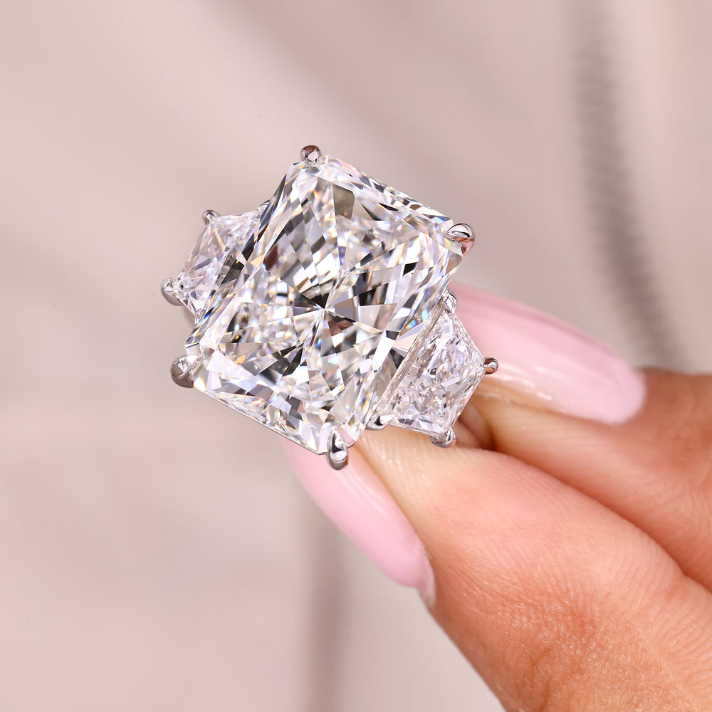 Lab-grown diamond ring with radiant cut engagement ring.