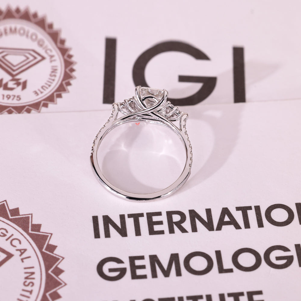IGI certified emerald cut diamond engagement ring.
