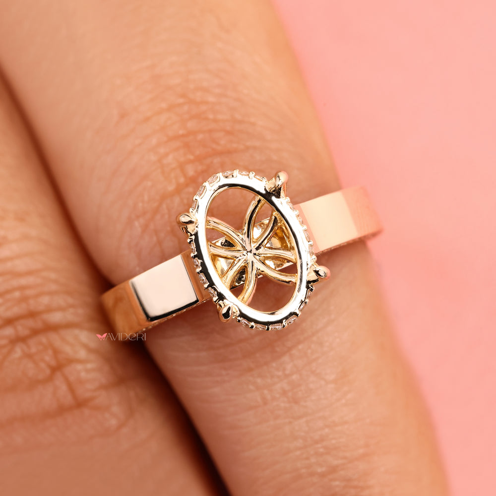 Lab grown ring mount with hidden halo style.
