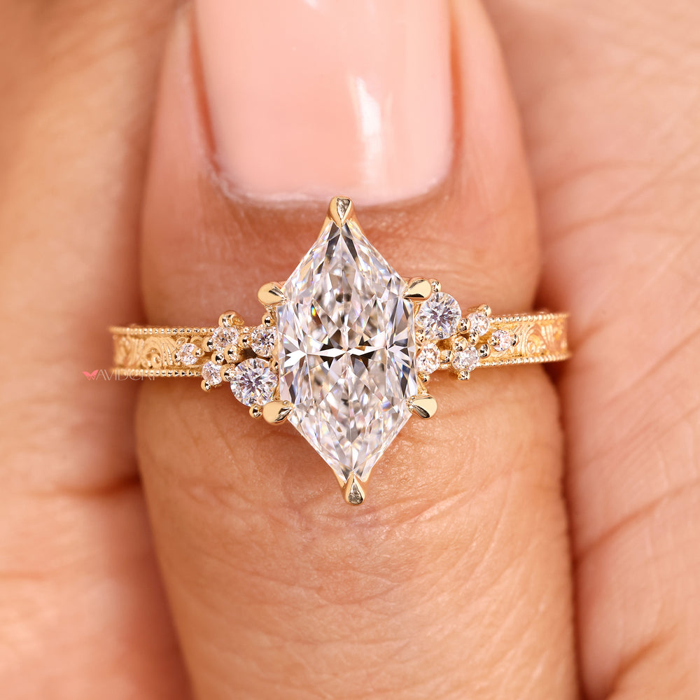Lab grown diamond marquise ring vintage look.
