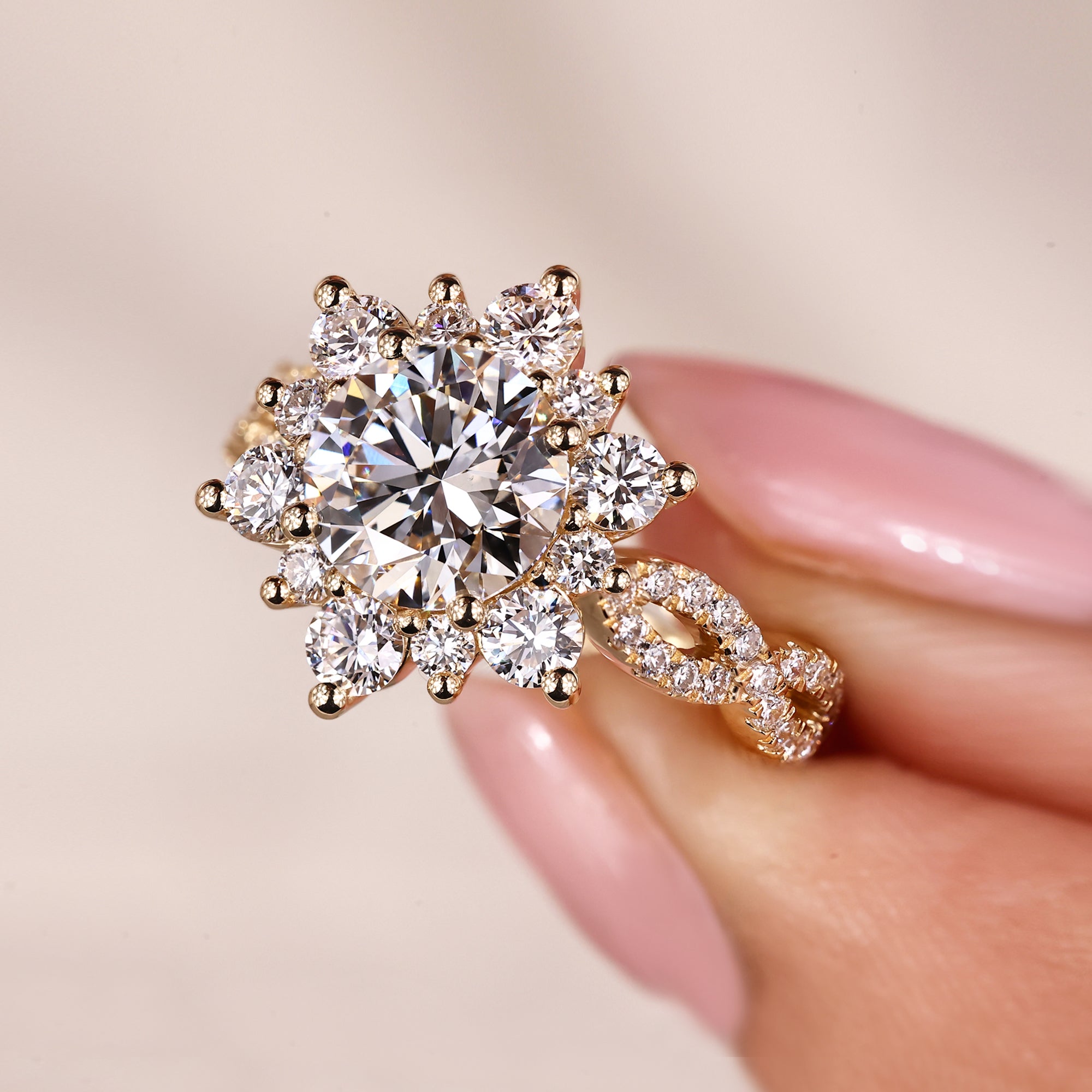 Vintage engagement ring with halo setting ring.