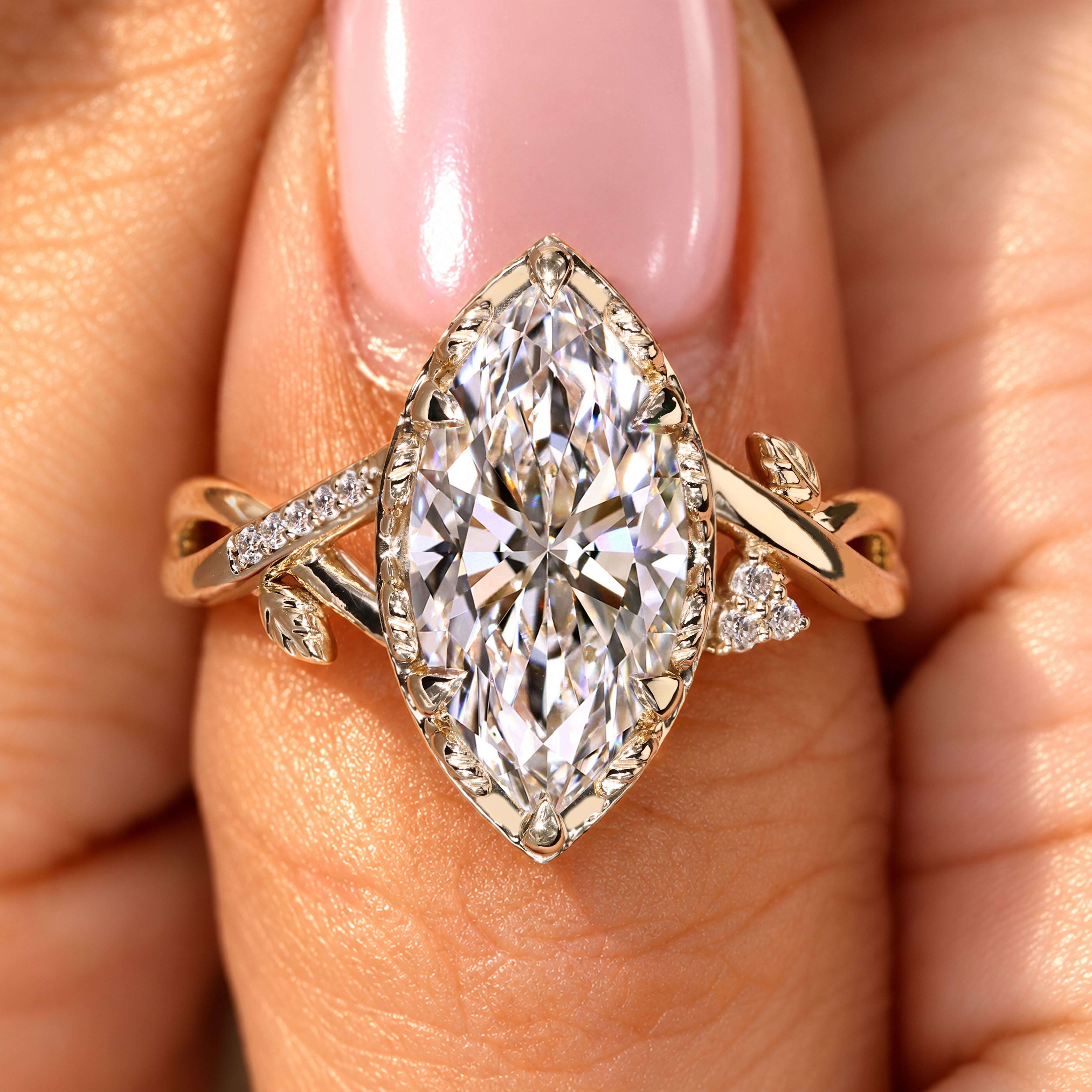 IGI certified marquise diamond ring with pave.
