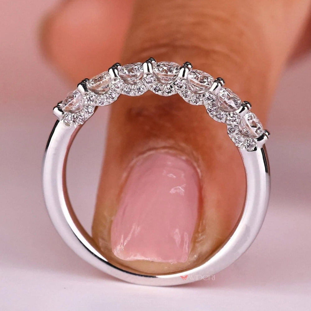 U shaped hidden micro pave band with white gold wedding band.