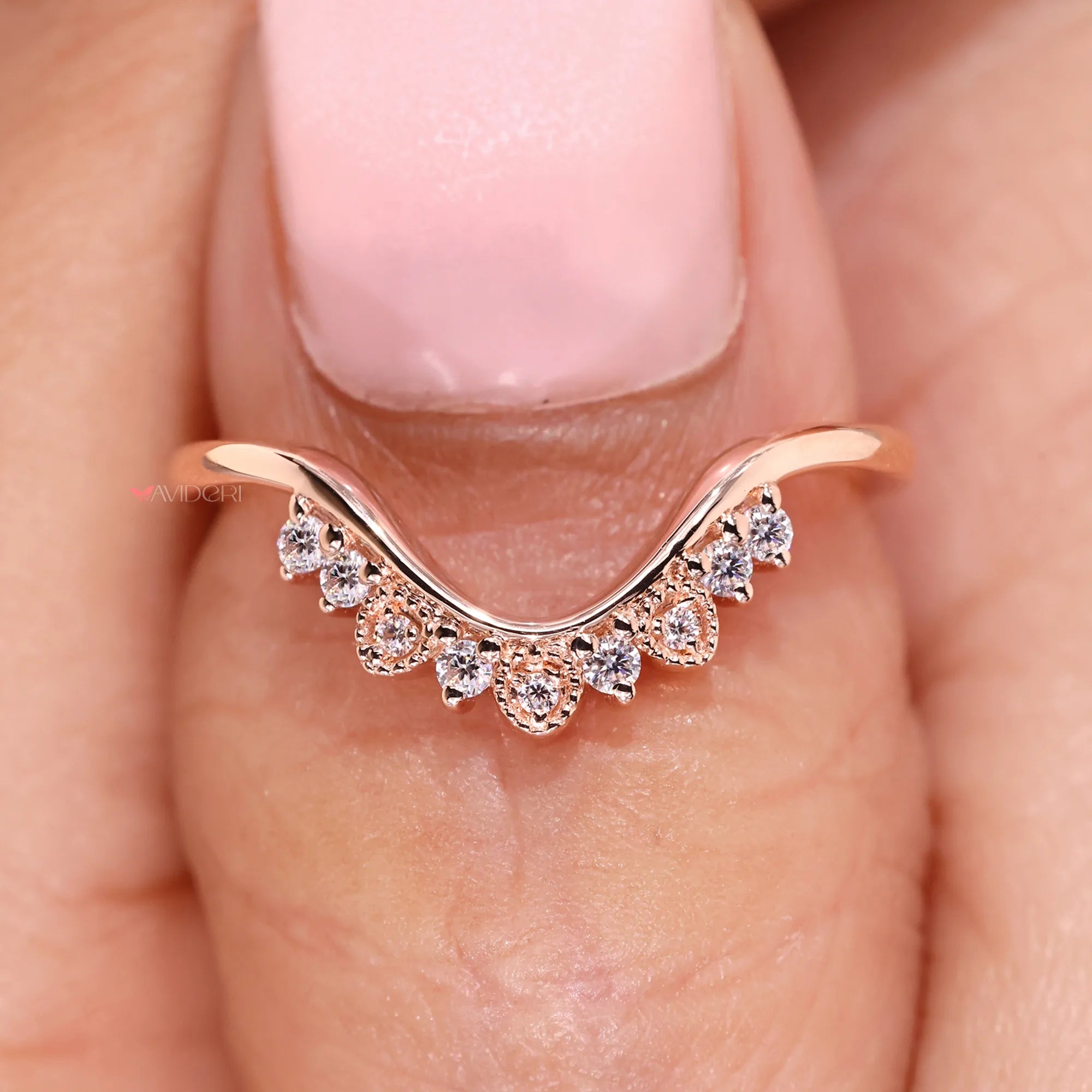 U shaped wedding band with curvy wedding band.