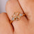 Custom diamond semi mount with pear side stones and cathedral setting in yellow gold.
