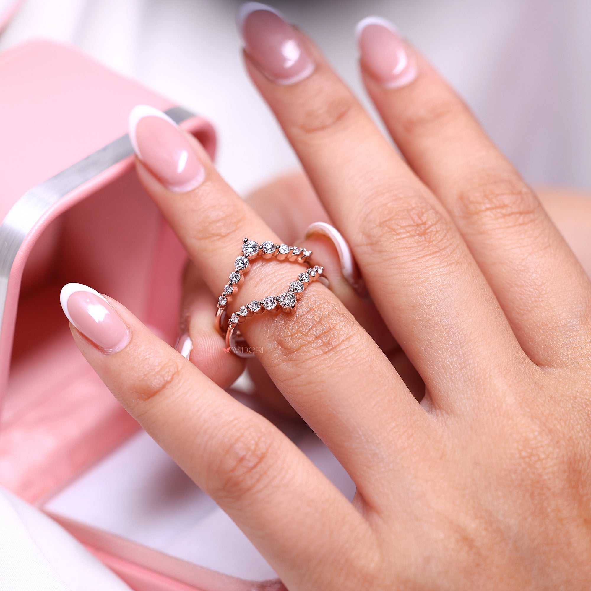 Round Cut Diamond Band with double row pave.